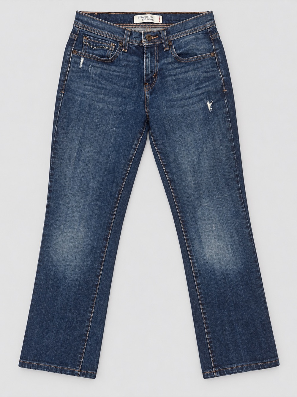 Levi’s 505 Straight Leg Jeans Women’s Size 2M Dark Wash Distressed Denim